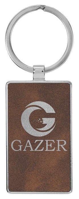 2 3/4" x 1 1/4" Leatherette/Metal Rustic/Silver Rectangle Keychain — catalog reference 846