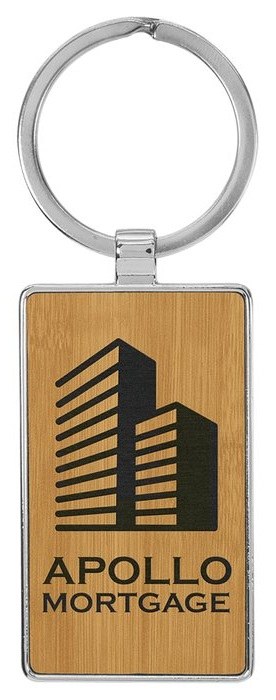 2 3/4" x 1 1/4" Leatherette/Metal Bamboo Rectangle Keychain — catalog reference 849