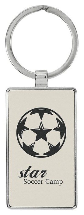 2.75 x 1.25 in. Rectangle Metal-Frame Leatherette Keychain - white/black — catalog reference 851