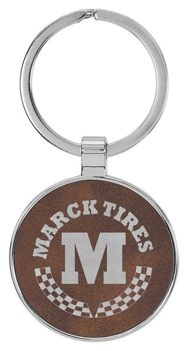 1.5 in. Circle Metal-Frame Leatherette Keychain - rustic/silver — catalog reference 860