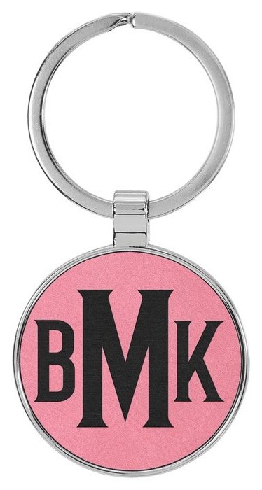 1.5 in. Circle Metal-Frame Leatherette Keychain - pink/black — catalog reference 858