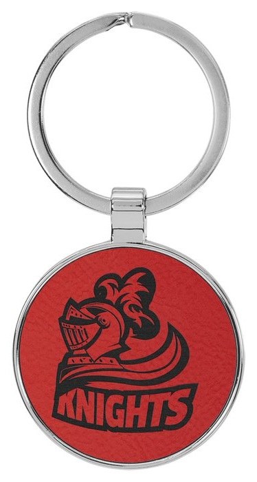 1.5 in. Circle Metal-Frame Leatherette Keychain - red/black — catalog reference 864