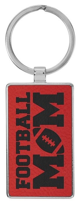2.75 x 1.25 in. Rectangle Metal-Frame Leatherette Keychain - red/black — catalog reference 850