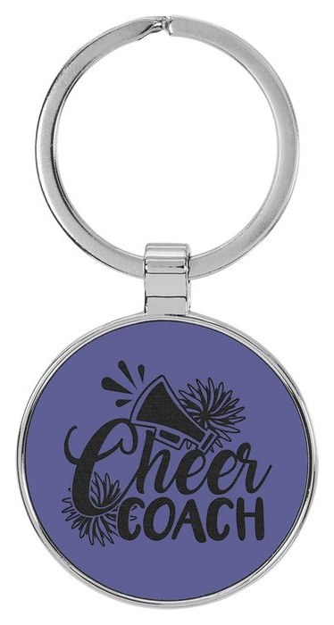 1.5 in. Circle Metal-Frame Leatherette Keychain - purple/black — catalog reference 866