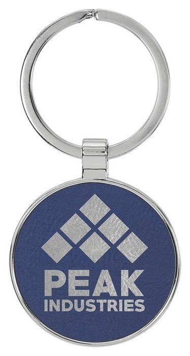 1.5 in. Circle Metal-Frame Leatherette Keychain - blue/silver — catalog reference 862
