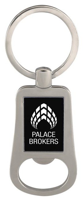 2 1/8" Silver/Black Bottle Opener Keychain — catalog reference 822