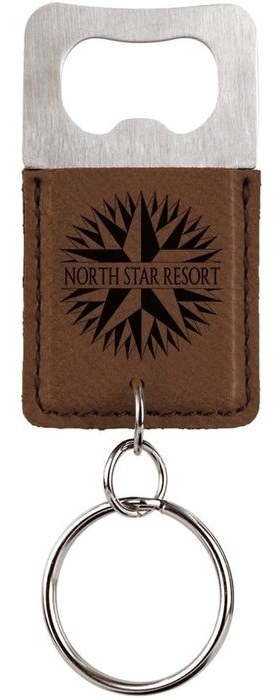 2.75 x 1.5 in. Rectangle Leatherette Bottle Opener Keychain dark brown/black — catalog reference 868