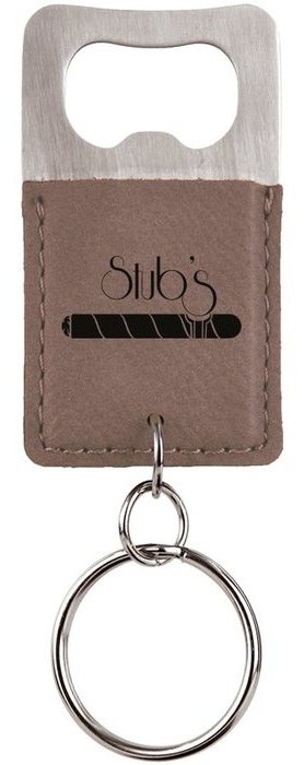 2.75 x 1.5 in. Rectangle Leatherette Bottle Opener Keychain gray/black — catalog reference 871