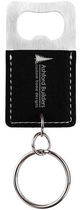 2.75 x 1.5 in. Rectangle Leatherette Bottle Opener Keychain black/silver — catalog reference 872