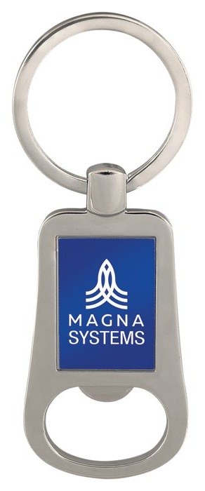 2 1/8" Silver/Blue Bottle Opener Keychain — catalog reference 824