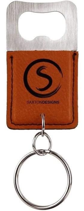 2.75 x 1.5 in. Rectangle Leatherette Bottle Opener Keychain rawhide/black — catalog reference 870