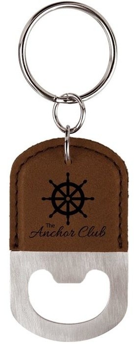 2.5 x 1.5 in. Oval Leatherette Bottle Opener Keychain dark brown/black — catalog reference 875