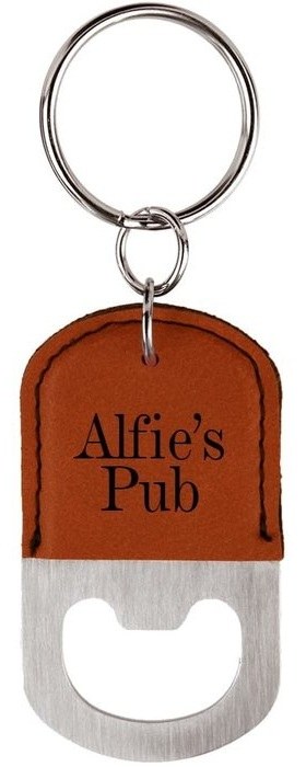 2.5 x 1.5 in. Oval Leatherette Bottle Opener Keychain rawhide/black — catalog reference 877