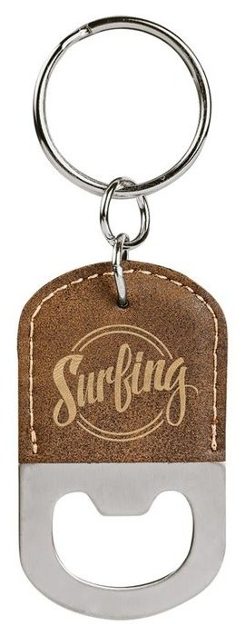 2.5 x 1.5 in. Oval Leatherette Bottle Opener Keychain rustic/gold — catalog reference 881