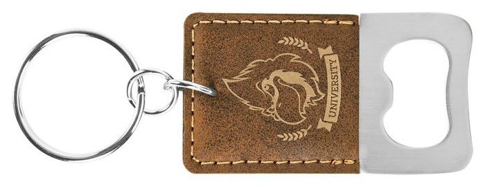 2.75 x 1.5 in. Rectangle Leatherette Bottle Opener Keychain rustic/gold — catalog reference 880