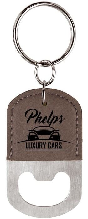 2.5 x 1.5 in. Oval Leatherette Bottle Opener Keychain gray/black — catalog reference 878