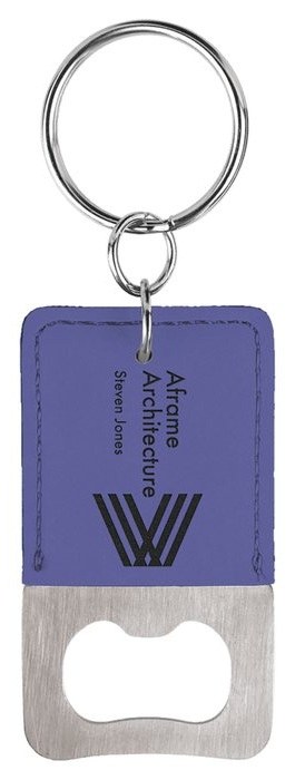 2.75 x 1.5 in. Rectangle Leatherette Bottle Opener Keychain purple/black — catalog reference 885