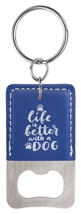 2.75 x 1.5 in. Rectangle Leatherette Bottle Opener Keychain blue/silver — catalog reference 883