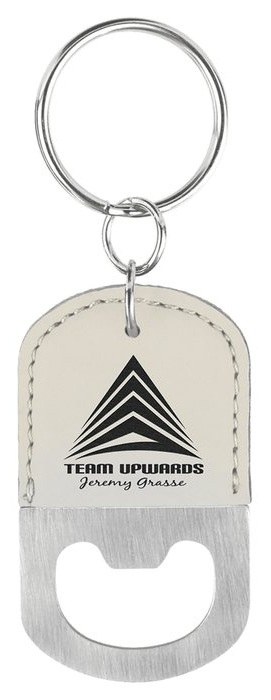 2.5 x 1.5 in. Oval Leatherette Bottle Opener Keychain white/black — catalog reference 887