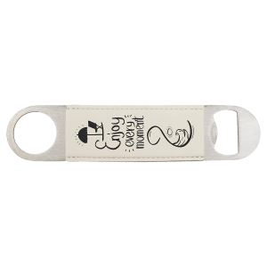 1 1/2 x 7 in. White / Black Leatherette Bottle Openers — catalog reference 1862