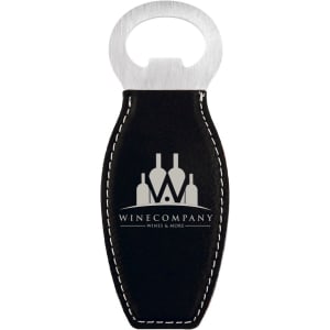 4 5/8 in. Black / Silver Magnetic Rounded Leatherette Bottle Openers — catalog reference 1873