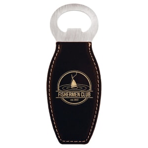 4 5/8 in. Black / Gold Magnetic Rounded Leatherette Bottle Openers — catalog reference 1875