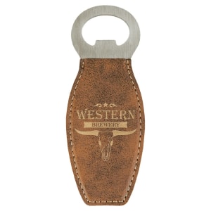 4 5/8 in. Rustic / Gold Magnetic Rounded Leatherette Bottle Openers — catalog reference 1878