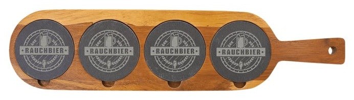 18.5 x 4.25 in. Acacia Wood/Slate Four-Beer Flight — catalog reference 1028