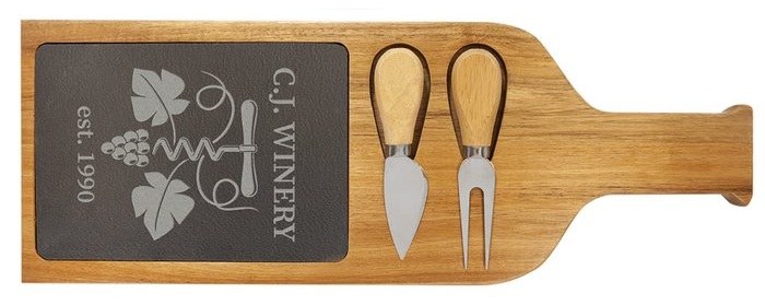 17.5 x 6 in. Acacia Wood/Slate Serving Board with Two Tools — catalog reference 1029