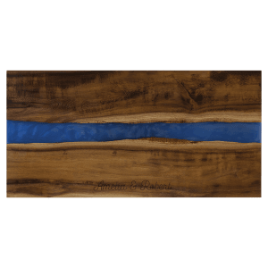 18 x 9 in. Acacia with Blue Pearl Resin Serving Board — catalog reference 1033