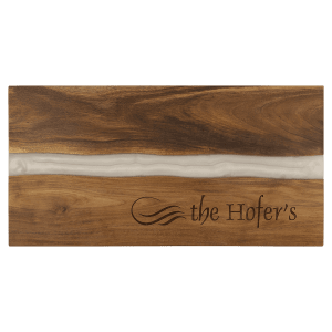 18 x 9 in. Acacia with White Pearl Resin Serving Board — catalog reference 1636