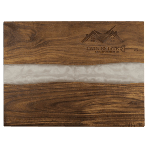 15 3/4 x 11 3/4 in. Acacia with White Pearl Resin Serving Board — catalog reference 1637
