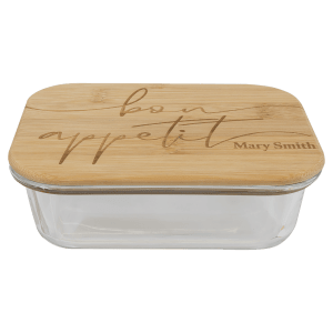 21 oz. Rectangle Glass Container with Bamboo Lid — catalog reference 1813