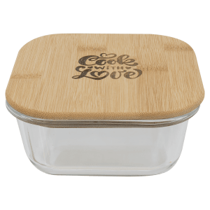 18 oz. Square Glass Container with Bamboo Lid — catalog reference 1819