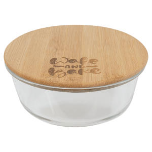 32 oz. Round Glass Container with Bamboo Lid — catalog reference 1829