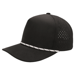 Black/Black 5-Panel Performance Hats with White Rope — catalog reference 1614