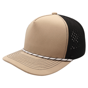 Desert Tan/Black 5-Panel Performance Hats with White Rope — catalog reference 1617