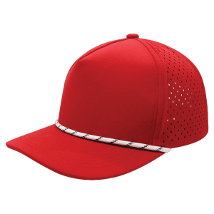 Red/Red 5-Panel Performance Hats with White Rope — catalog reference 1618