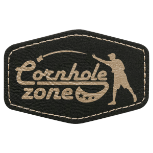 3" x 2" Black/Gold Leatherette Hex Patch with Premium Adhesive — catalog reference 1583