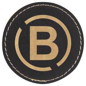 2 1/2" Black/Gold Leatherette Round Patch with Premium Adhesive — catalog reference 1523