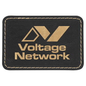 3" x 2" Black/Gold Leatherette Rectangle Patch with Premium Adhesive — catalog reference 1464