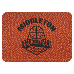 3 1/2" x 2 1/2" Rectangle Basketball Leatherette Patch with Adhesive — catalog reference 1340