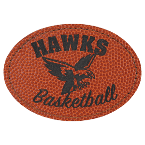 3 1/2" x 2 1/2" Oval Basketball Leatherette Patch with Adhesive — catalog reference 1411