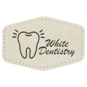 3" x 2" White Leatherette Hex Patch with Premium Adhesive — catalog reference 1577