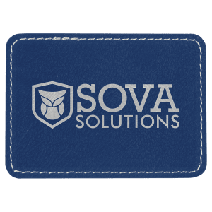 3 1/2" x 2 1/2" Blue/Silver Leatherette Rectangle Patch with Premium Adhesive — catalog reference 1447