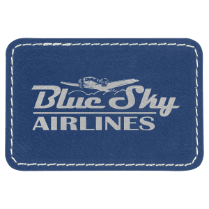 3" x 2" Blue/Silver Leatherette Rectangle Patch with Premium Adhesive — catalog reference 1461