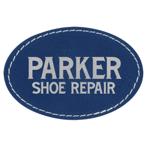 3" x 2" Blue/Silver Leatherette Oval Patch with Premium Adhesive — catalog reference 1490