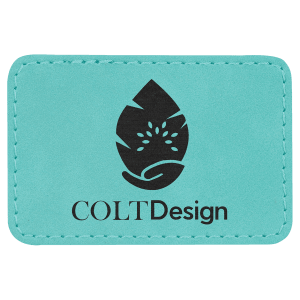 3" x 2" Teal Leatherette Rectangle Patch with Premium Adhesive — catalog reference 1462