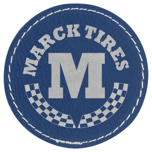 2 1/2" Blue/Silver Leatherette Round Patch with Premium Adhesive — catalog reference 1520