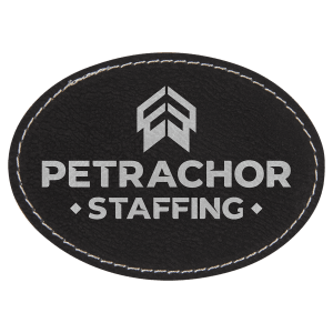 3 1/2" x 2 1/2" Black/Silver Leatherette Oval Patch with Premium Adhesive — catalog reference 1481